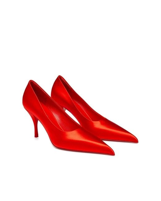 Prada Red Satin Pointed-toe Heels 85