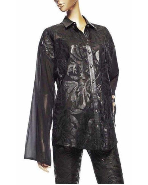 Versace Black Silk Cut Out Leather Applique Shirt It 42 (us 6)