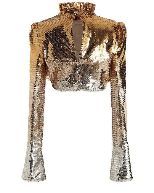 Rabanne Multicolor Ombré Sequin Ruffle Neck Top