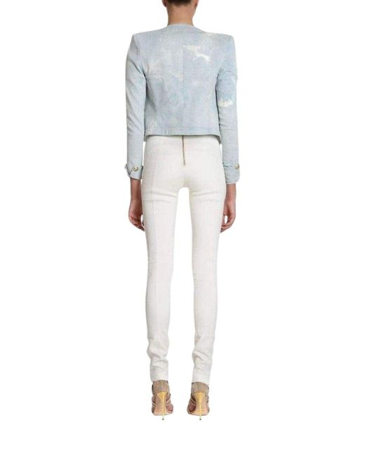 Balmain Blue Cropped Stretch Cotton Denim Blazer