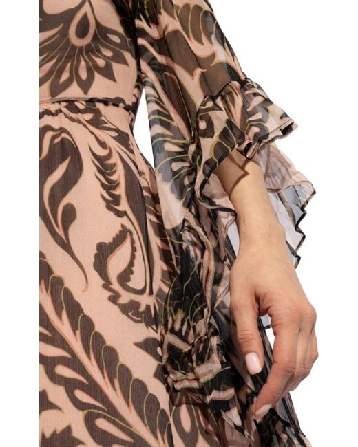 Etro Brown Printed V-neck Silk Dress