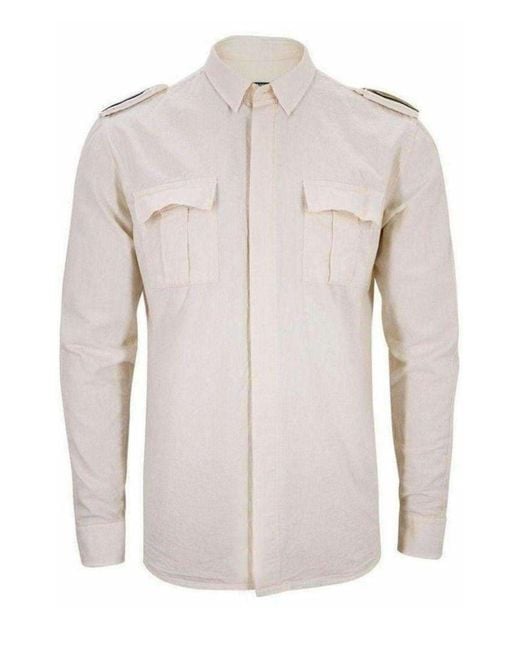 Balmain Gray Ecru Linen Military Shirt for men