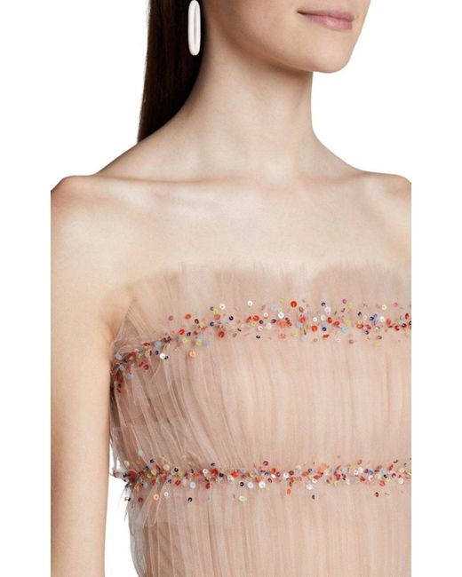 Jason Wu Natural Strapless Ruched Tulle Midi Cocktail Dress