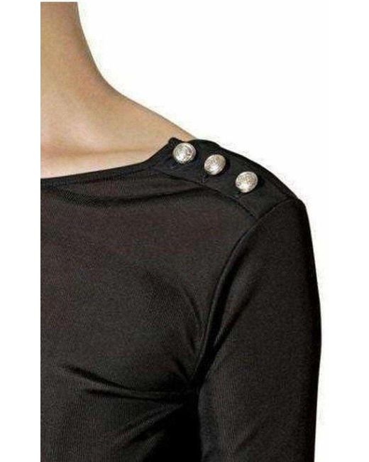 Balmain Black Long Sleeve Open Back Cotton Blend Top