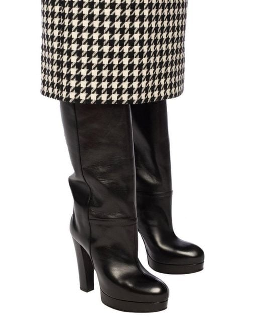 Gucci Black Leather Platform Knee High Boots