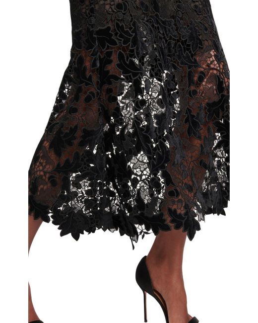 Oscar de la Renta Black Guipure Lace Midi Dress