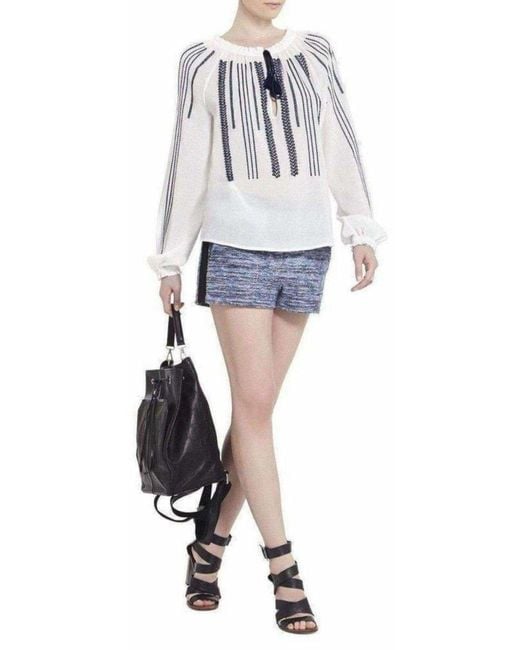 BCBGMAXAZRIA White Embroidered Long Sleeve Blouse