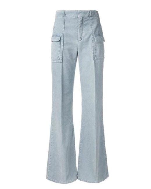 Chloé Blue Corduroy Wide Leg Trousers Pants