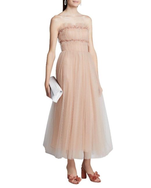 Jason Wu Natural Strapless Ruched Tulle Midi Cocktail Dress