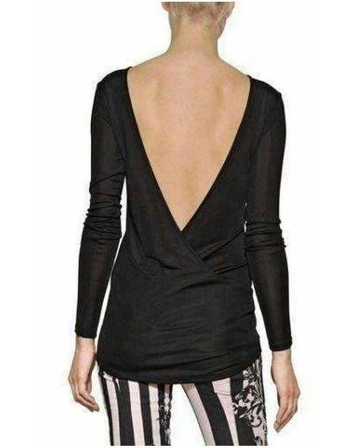 Balmain Black Long Sleeve Open Back Cotton Blend Top