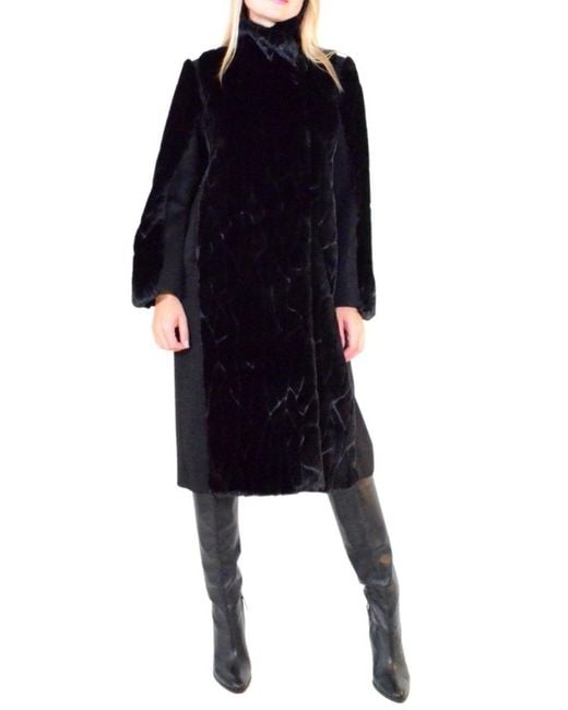 Cult Moda Black Faux Fur Details Long Trench Coat