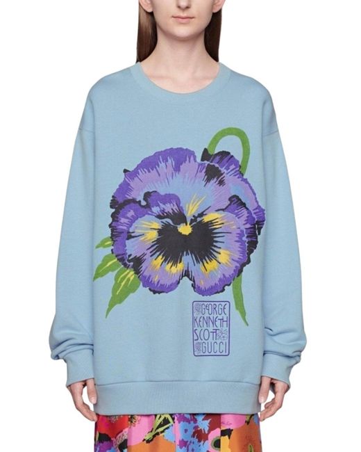 Gucci Blue Ken Scott Print Cotton Crewneck Sweatshirt