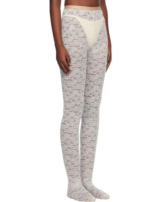 Valentino Gray White 'chez ' Lace Tights