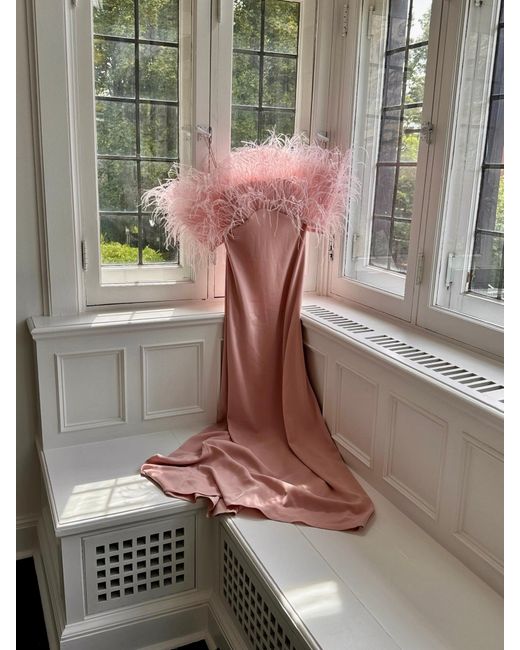 Aliétte Pink Feather Trim Off-the-shoulder Gown