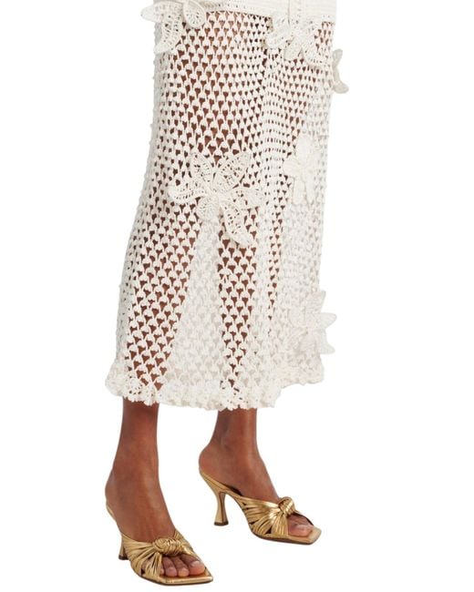 Oscar de la Renta White Halter Orchid Crochet Knit Dress
