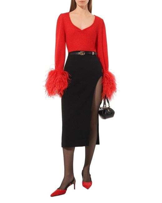 Gucci Red Feather Cuff Mohair Sweater