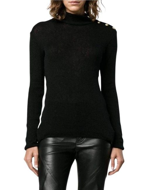 Balmain Black Knit Turtleneck Fine Wool Sweater Fr 38 (us 8)