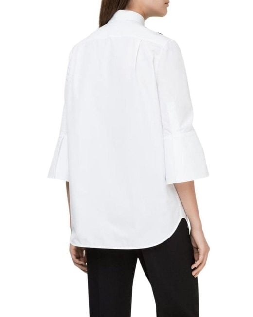 Valentino White Floral Embroidery Cotton Shirt With Tie It 40 (us 4)