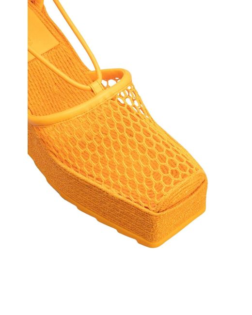 Bottega Veneta Orange Leather And Mesh Espadrilles