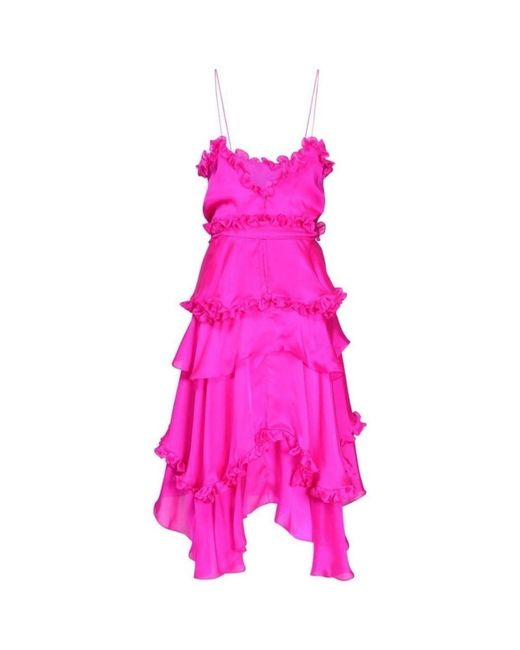 Alexandre Vauthier Pink Silk Chiffon Ruffled Knee Length Dress