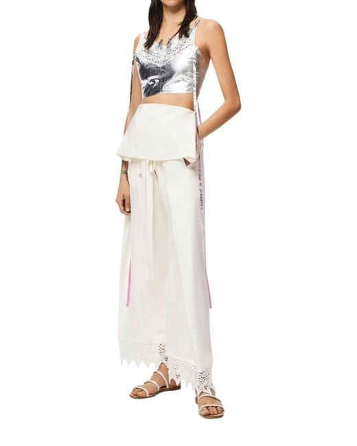 Loewe White Ibiza Macramé Belted Trousers