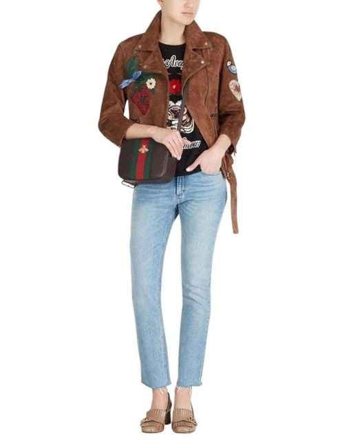 Gucci Brown Patches Embroidered Suede Jacket