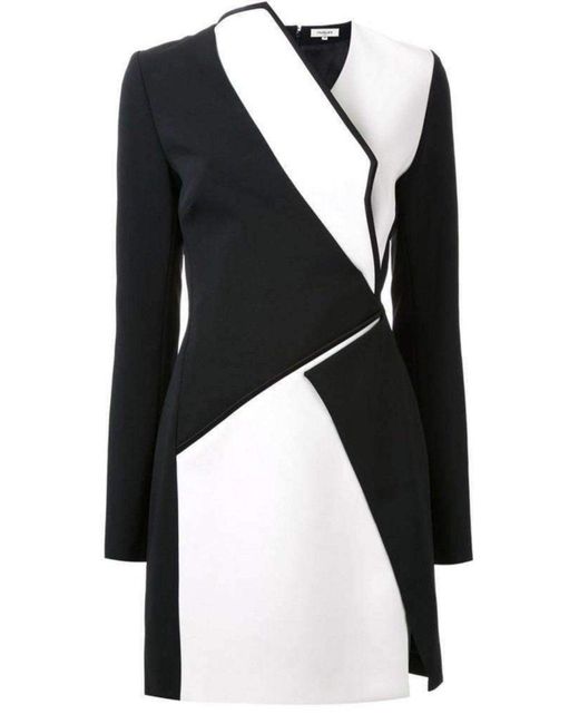 Mugler Black Bonded Monocrome Crepe Long Sleeve Mini Dress