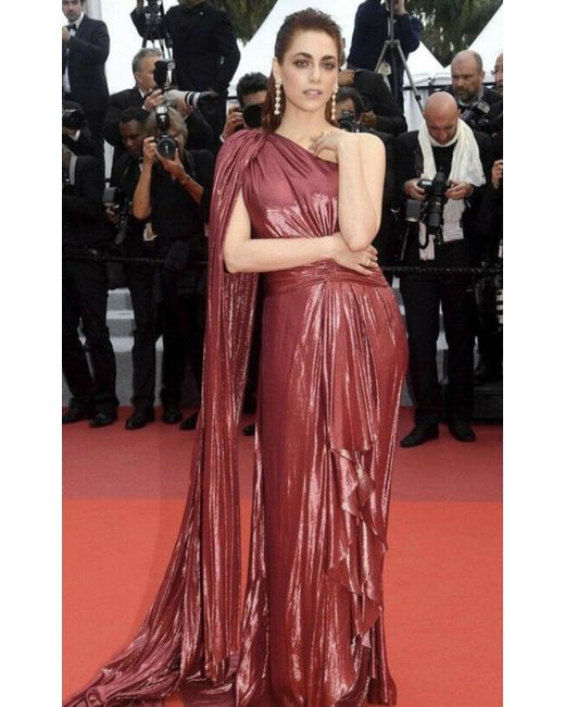 Gucci Red One Shoulder Asymmetric Lame Gown