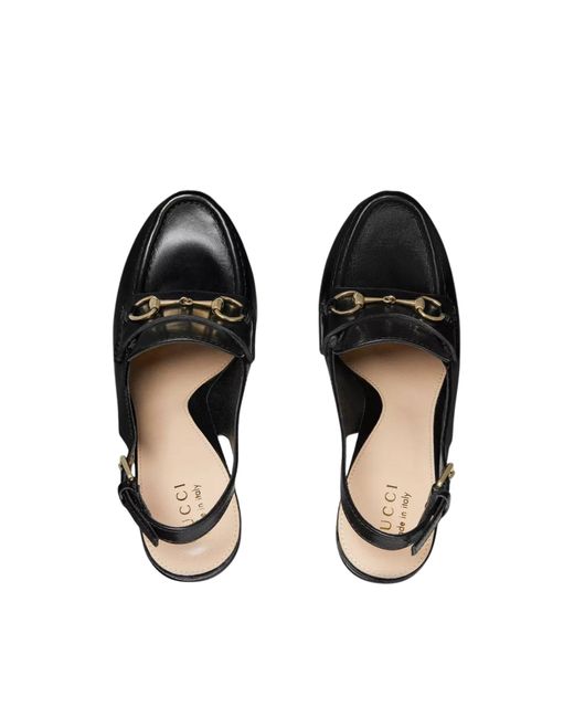 Gucci Black Ottavia Horsebit Loafer 145mm Platform Slingback Pumps