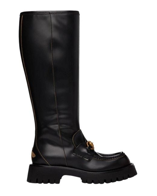 Gucci Black Horsebit Detail Knee-high Boots