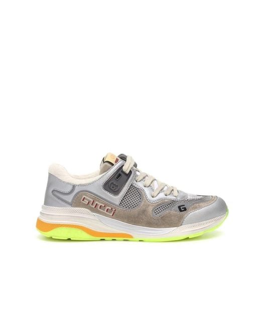 Gucci White Ultrapace Metallic Leather Distressed Suede Sneakers It 36