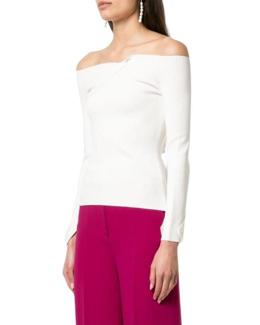 Roland Mouret White Angeles Off-the-shoulder Ponte Top