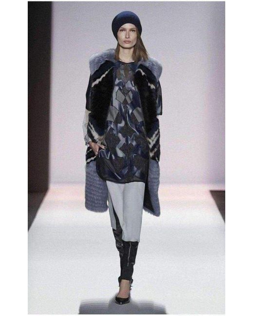 BCBGMAXAZRIA Runway Blue Faux Leather Patch Luella Tunic Dress