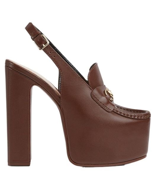Gucci Brown Ottavia Horsebit Loafer 145mm Platform Slingback Pumps