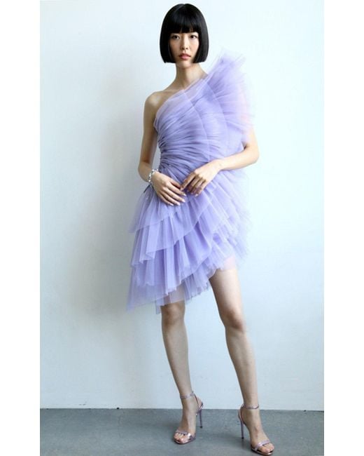 Pamella Roland Purple Pleated Tulle Mini Dress