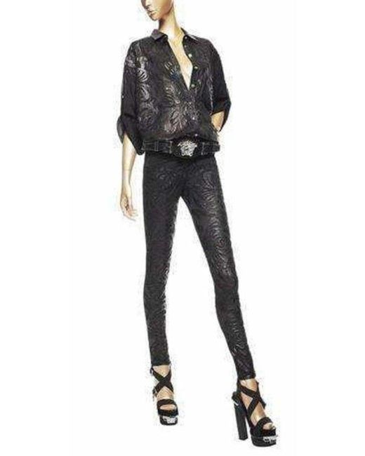 Versace Black Silk Cut Out Leather Applique Shirt It 42 (us 6)