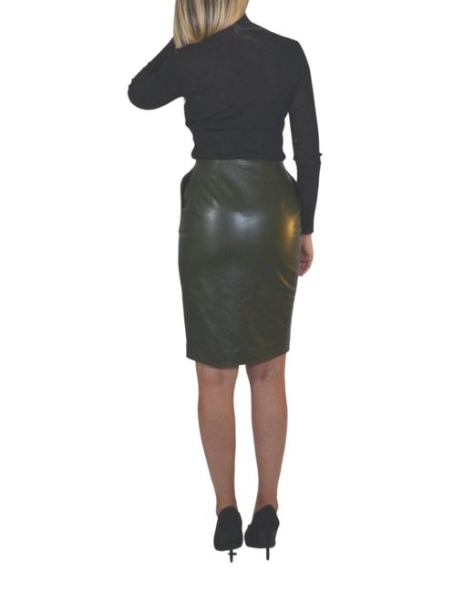 Jean Paul Gaultier Dark Olive Green Front Zipper Leather Skirt
