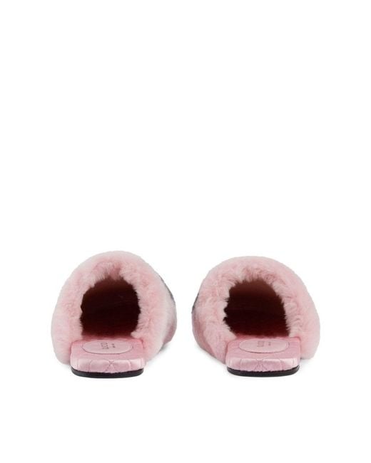 Gucci Interlocking G Faux Fur Slippers In Pink