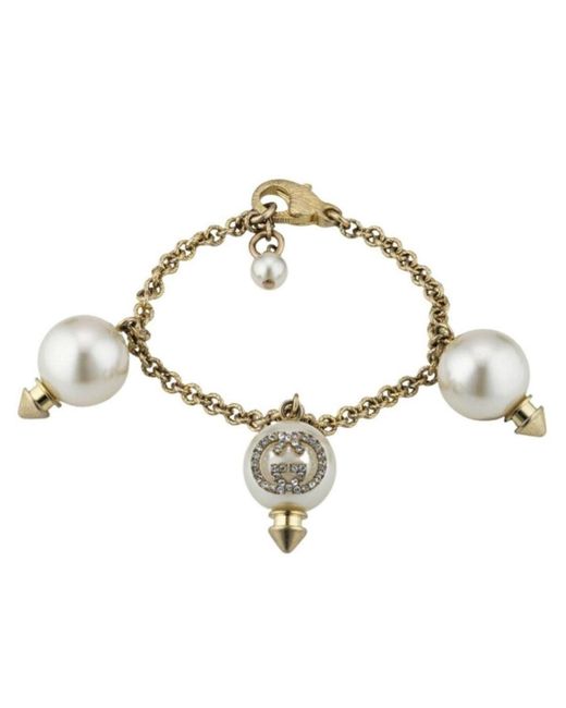 Gucci Metallic Interlocking G Bracelet With Pearls