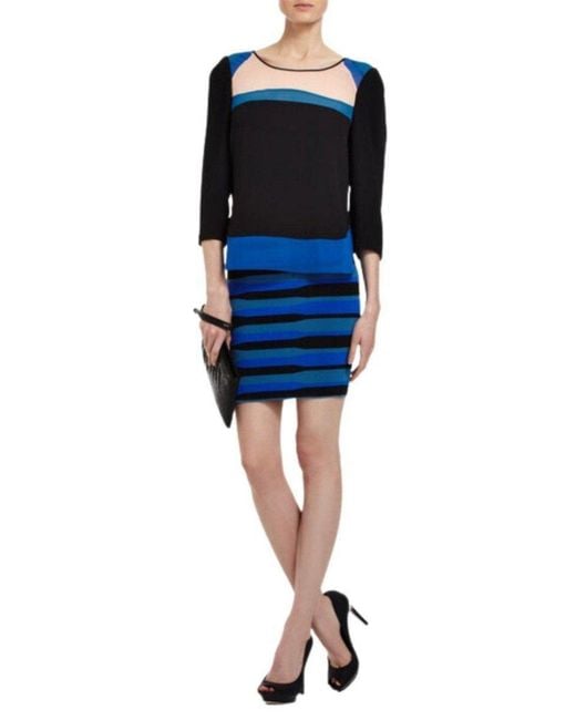 BCBGMAXAZRIA Blue Imari Uneven Striped Pencil Skirt