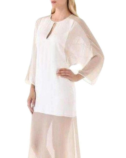 BCBGMAXAZRIA White Sheer Chiffon Panels Silk Dress