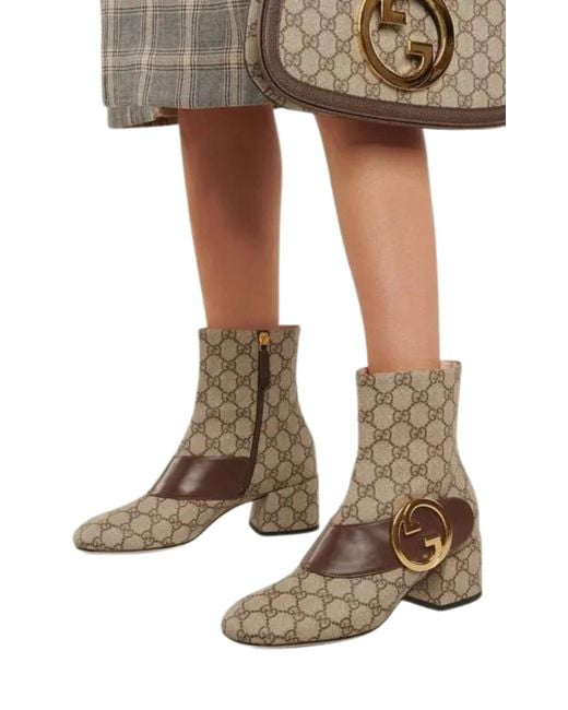 Gucci Brown Blondie Canvas & Leather Ankle Bootie