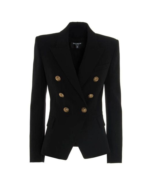 Balmain Black Classic Double-breasted Wool Blazer