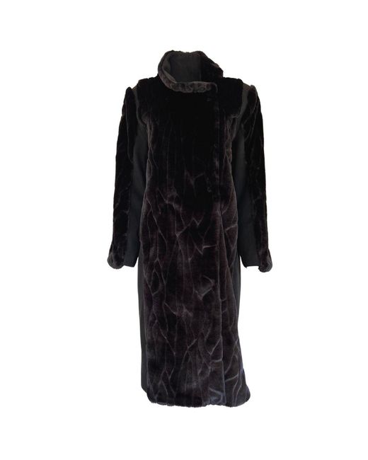 Cult Moda Black Faux Fur Details Long Trench Coat