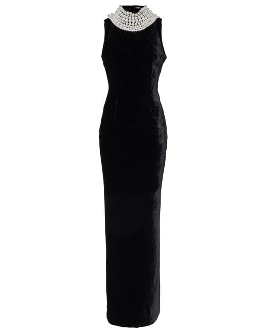 Balmain Black Faux-pearl Embellished Velvet Gown