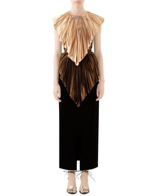 Gucci Black Colorblock Plisse Cape Dress
