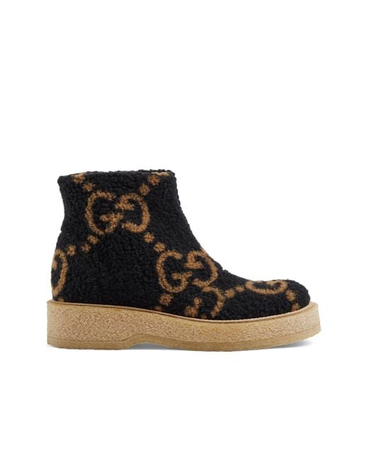 Gucci Black GG Wool-effect Ankle Boots