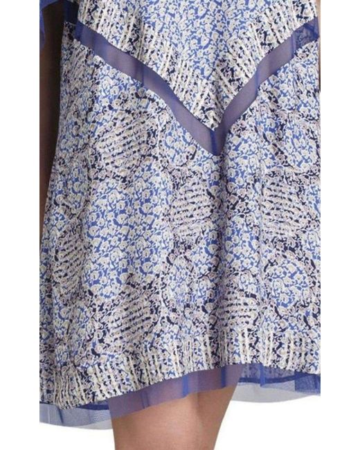 BCBGMAXAZRIA Blue Bardot Printed Long Sleeve Dress