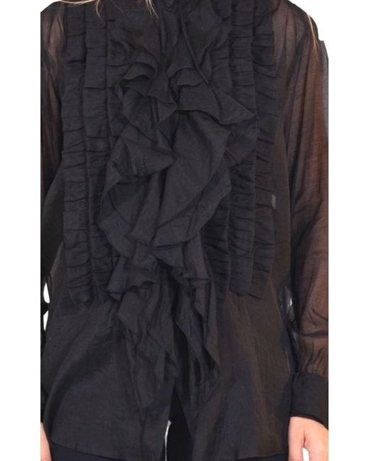 Dries Van Noten Black Ruffle Cotton Silk Blend Shirt