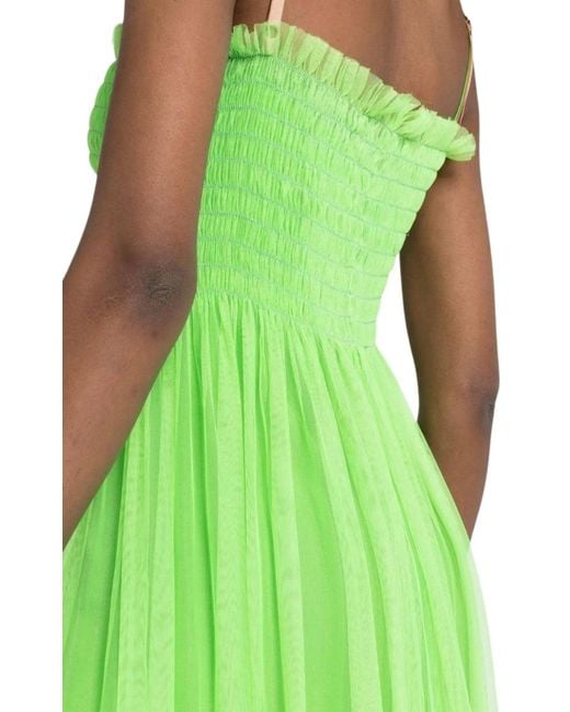 Gucci Kiwi Green Shirred Bodice Smocked Silk Gown